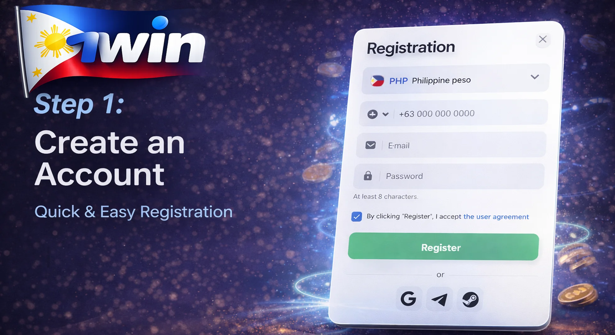 create account at 1win casino