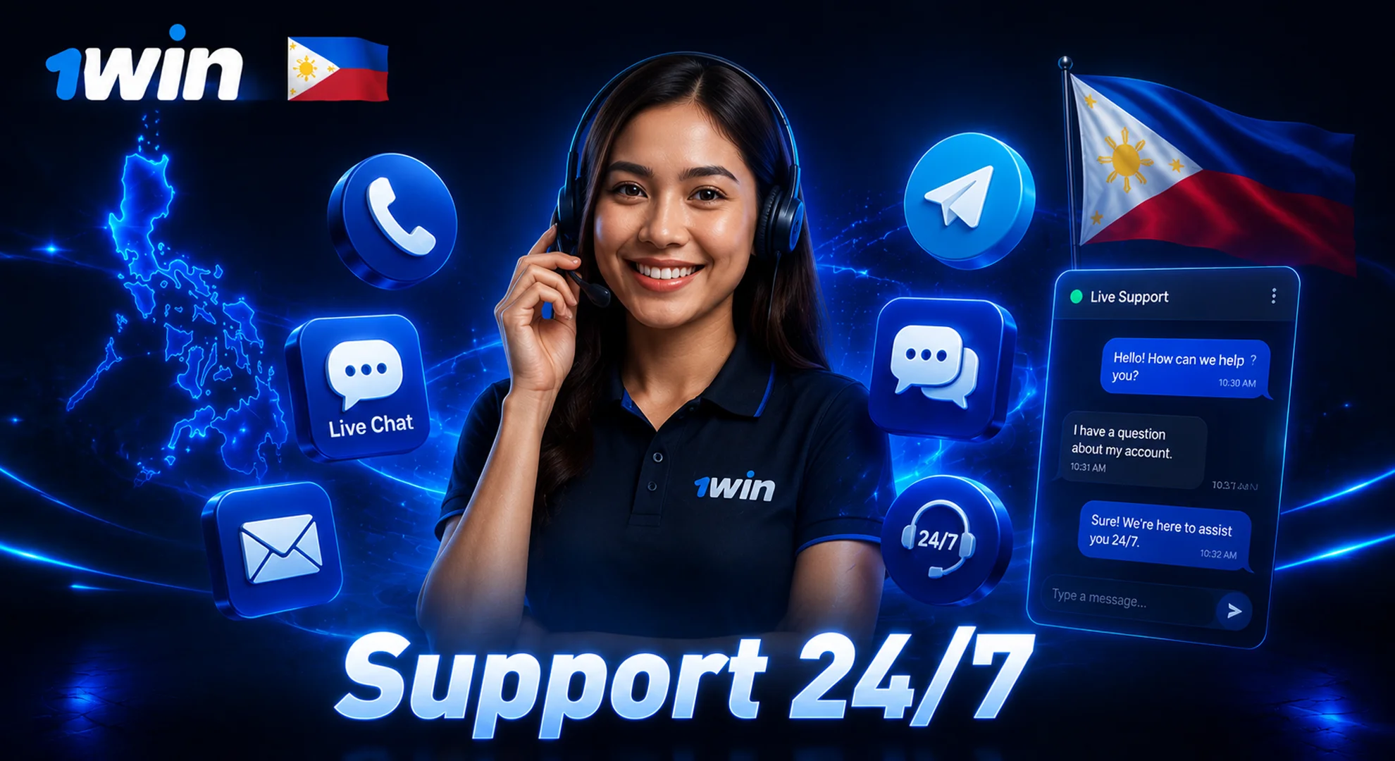 Support 24/7, Live Chat & Telegram