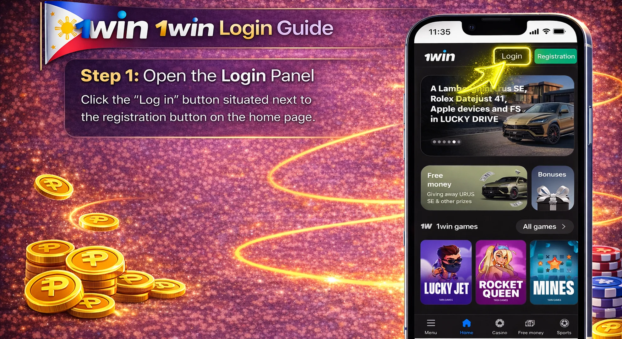 open the login panel